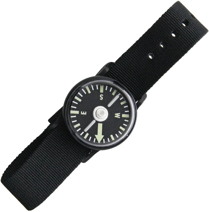 Phosphorescent Wrist Compass Black Nylon (Black)