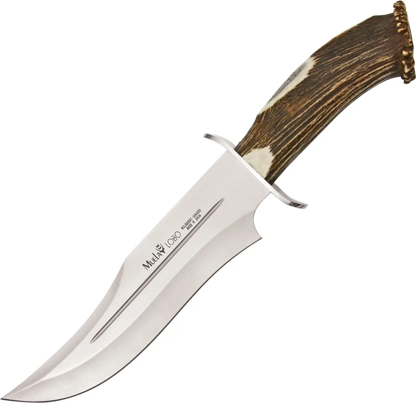 770583907590Muela Lobo Bowie Fixed Blade Knife Crown Stag (9.1" Satin)