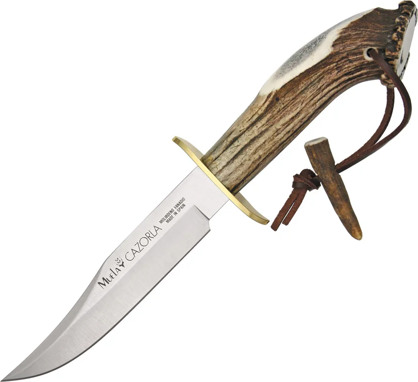 Muela Cazorla Bowie Fixed Blade Knife Crown Stag (6.25" Satin)