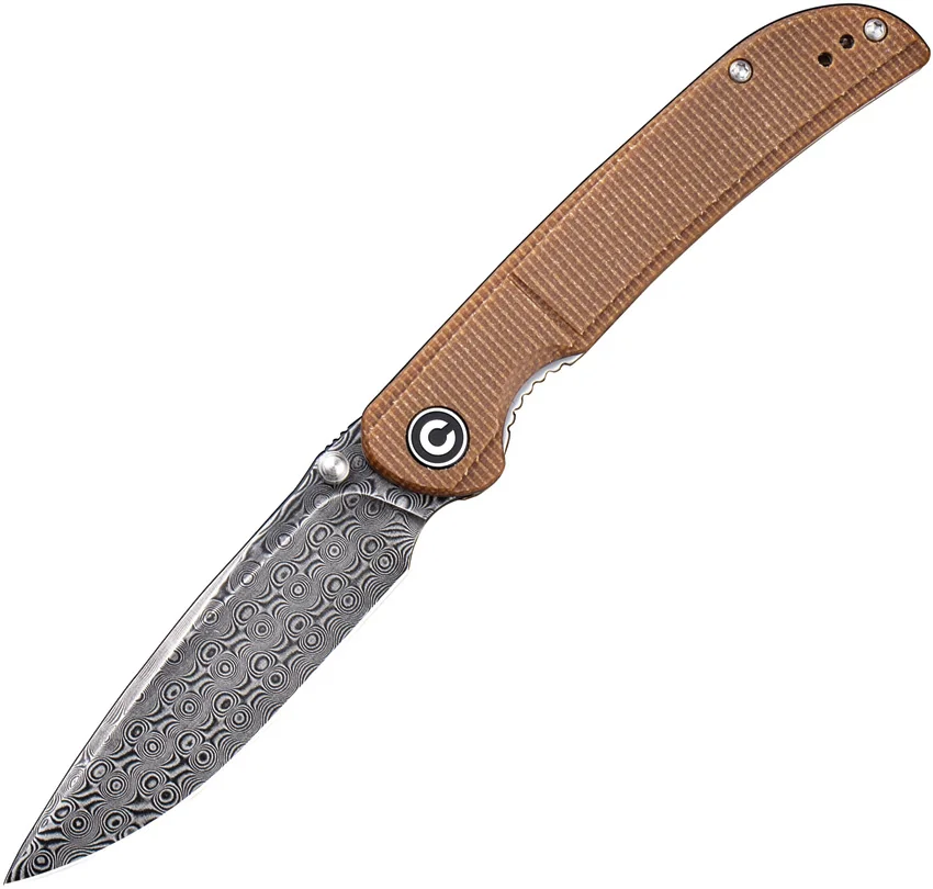 CIVIVI Imperium Liner Lock Knife Brown Micarta (3.5" Damascus) C2107DS-1