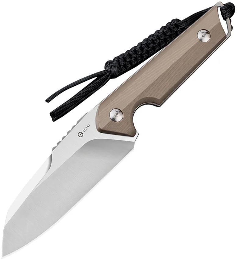 CIVIVI Kepler Fixed Blade Knife Tan G-10 w/Lanyard (4.5" Satin)