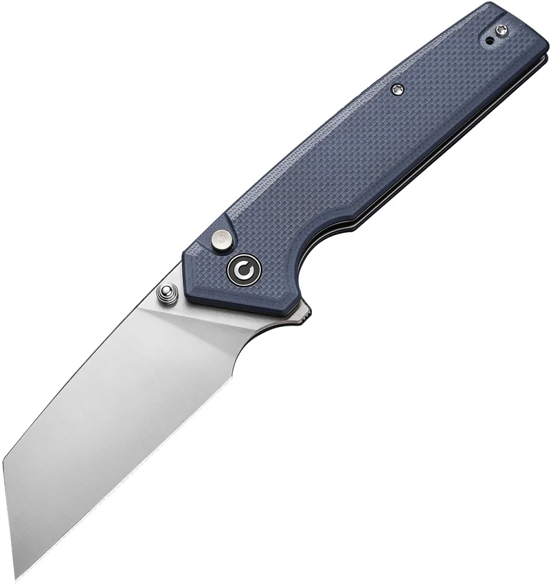 CIVIVI Amirite Modified Wharncliffe Button Lock Knife Blue G-10 (3.5" Satin)