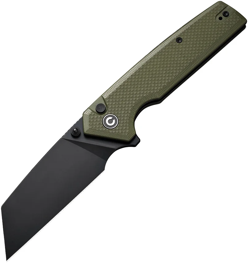 CIVIVI Amirite Modified Wharncliffe Button Lock Knife OD Green G-10 (3.5" Black)