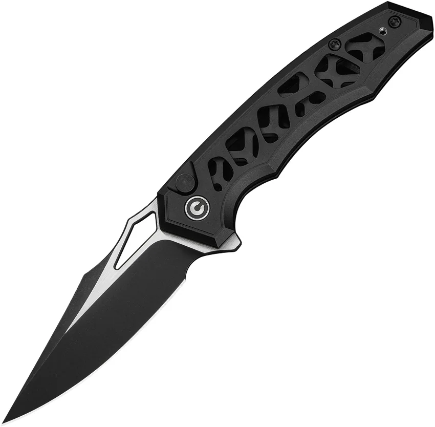CIVIVI Anaaki Button Lock Knife Skeletonized Black Aluminum (3" Two-Tone)