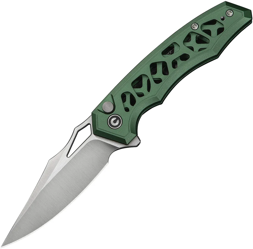 CIVIVI Anaaki Button Lock Knife Skeletonized Green Aluminum (3" Satin)