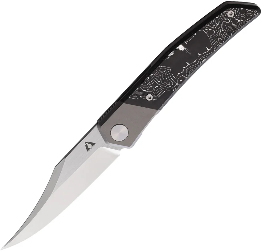 CMB Made Knives Zetsu Frame Lock Knife Ti + Silver Swirl CF (3.6" Satin)