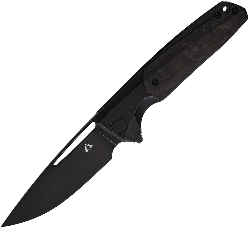 CMB Made Knives Darma Liner Lock Knife Black Ti + Black CF (3.7" Black SW)