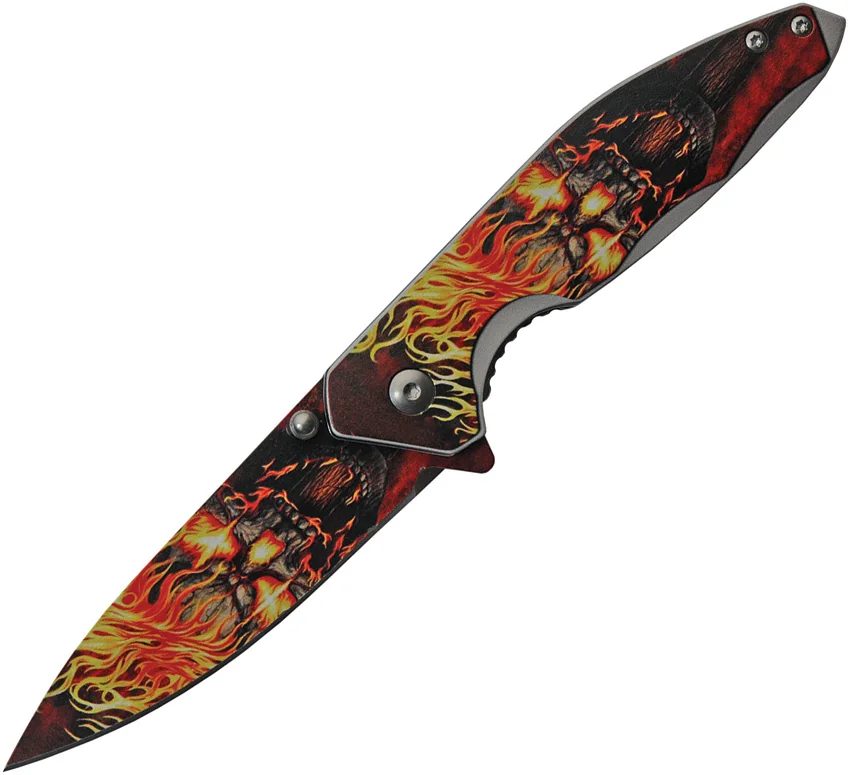 China Made Flame Skull Linerlock
