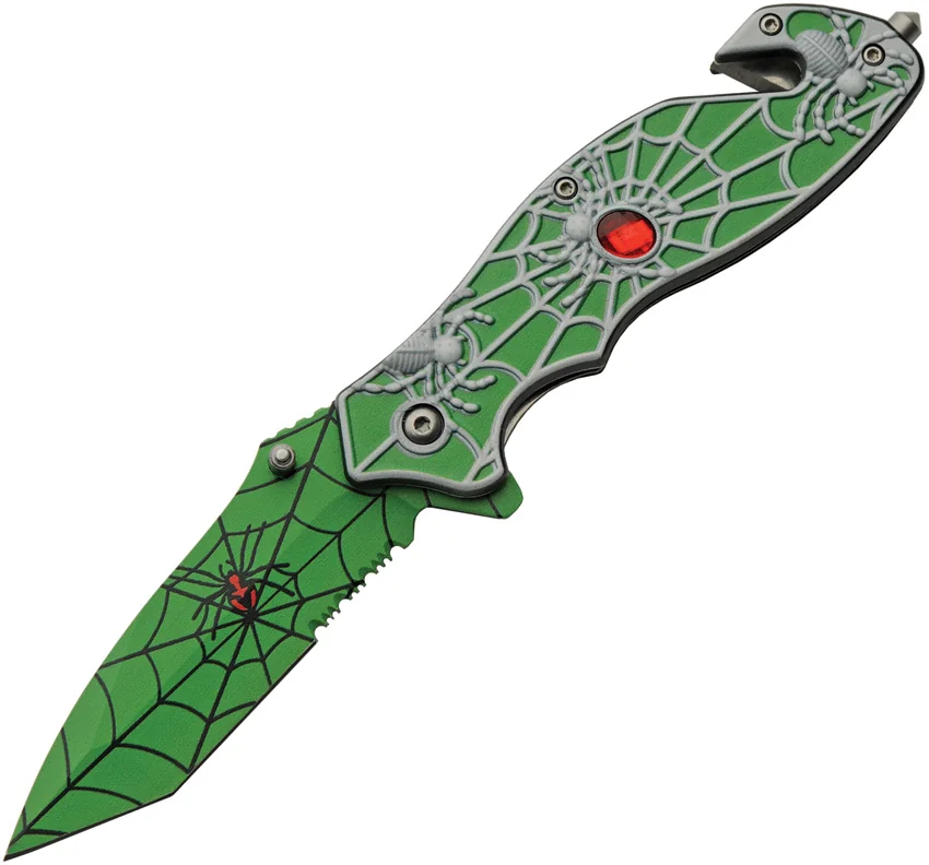 China Made Spider Web Linerlock A/O Green