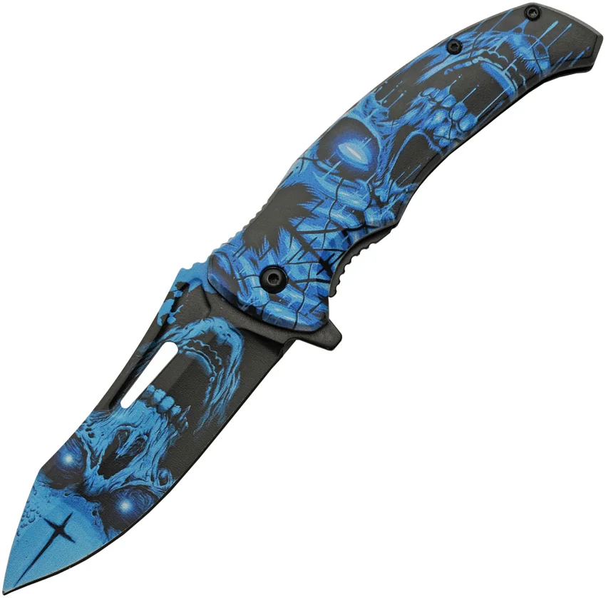 China Made Skull Linerlock A/O Blue