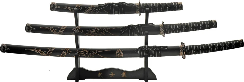 China Made 3 Pc Black Dragon Katana