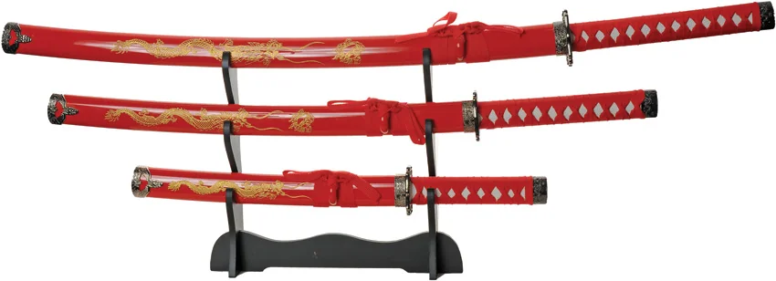 China Made Gold Dragon Samurai Set Red