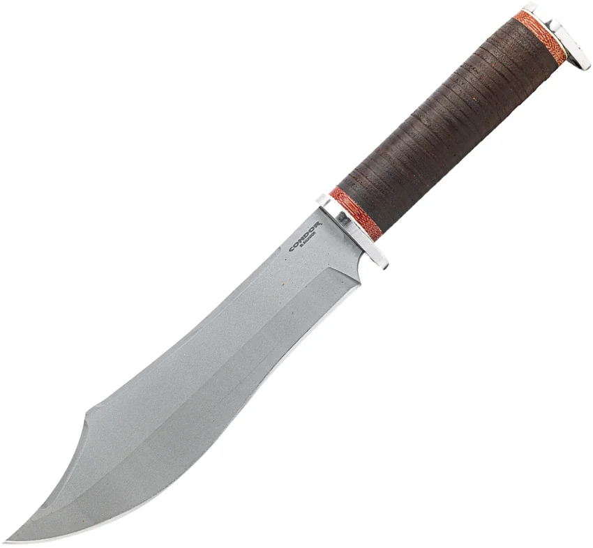 Condor Gray Pioneer Bowie Fixed Blade Knife Stacked Leather/Red Micarta (7" BB)