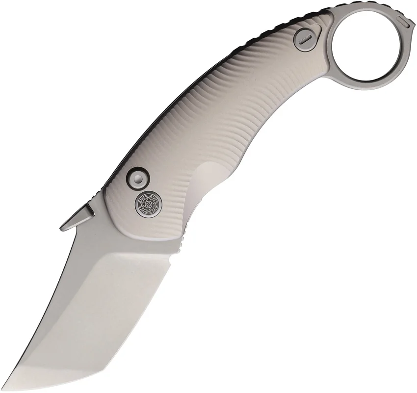Cavol Kobra Button Lock Karambit Knife Silver Titanium (2.4" SW S90V)