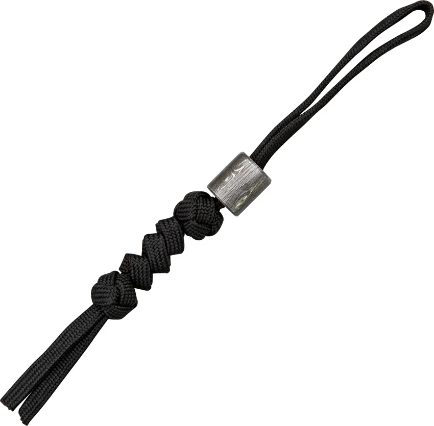 Tallen Cylinder Damascus Bead w/ Black Paracord Lanyard