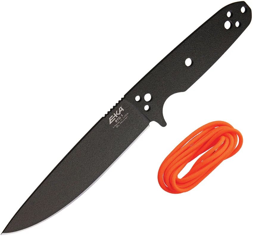EKA RTG-1 Fixed Blade Knife Orange Paracord (5.7" Powder Coated 1095)
