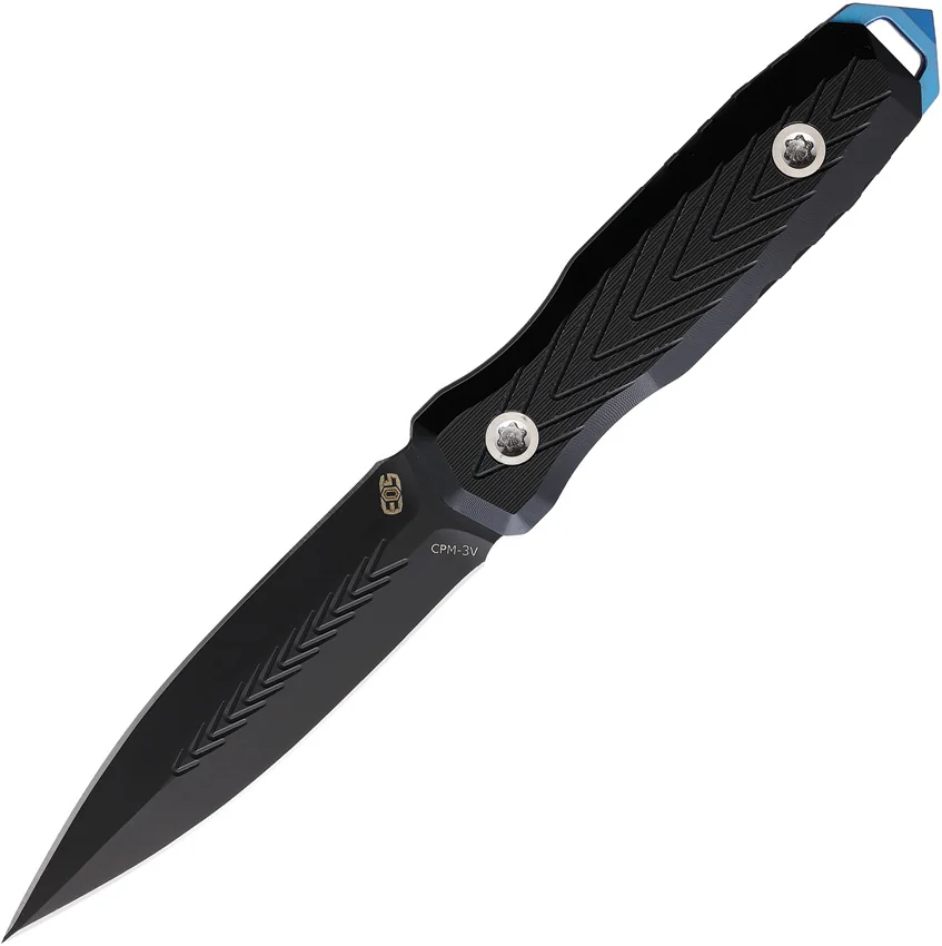 EOS Mini Thresher Fixed Blade Knife Black G-10 Blue Spike (3" Black)