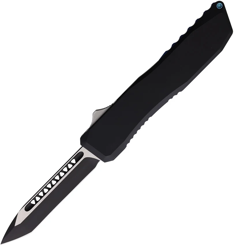 EOS Harpoon Tanto OTF Knife Black Aluminum w/ Blue Clip (3.75" Two-Tone)