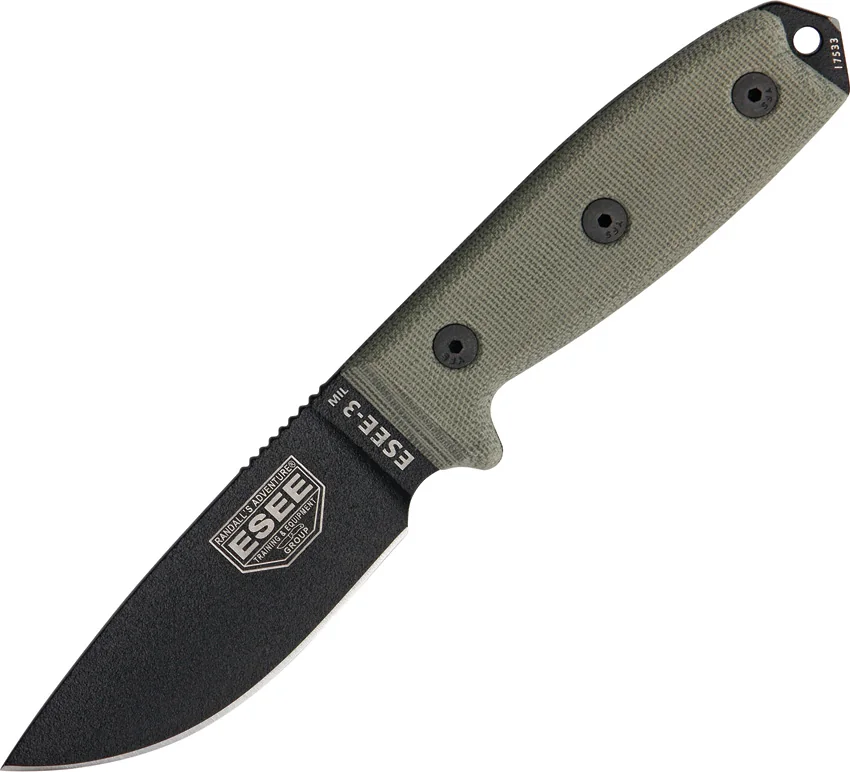 ESEE Knives ESEE-3MIL-P-B Knife Black Sheath & MOLLE Back (3.88" Black)
