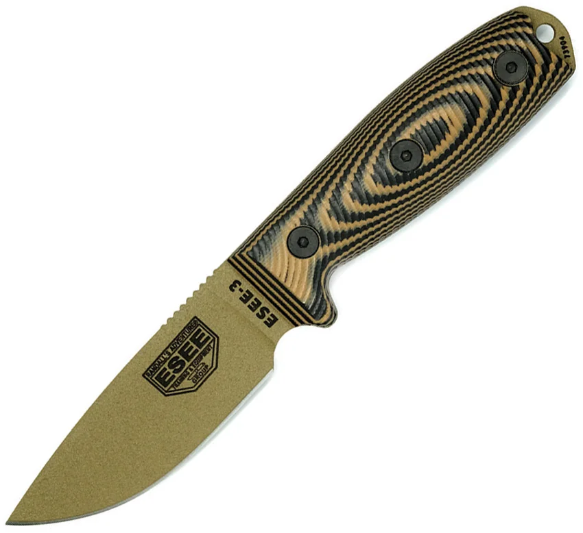 ESEE Knives ESEE-3PMDE-005 Fixed Blade Knife Coyote/Black G-10 (3.9" DE)