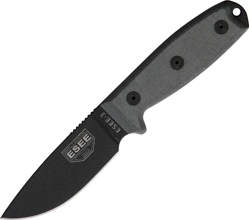 ESEE Knives ESEE-3PM-MB Modified Knife Coyote & MOLLE Back (3.88" Black Plain)