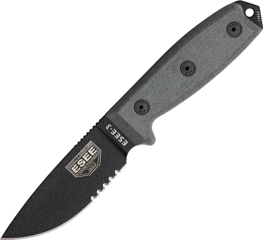ESEE Knives ESEE-3S-MB-B Knife Black Sheath & MOLLE Back (3.88" Black Serr)