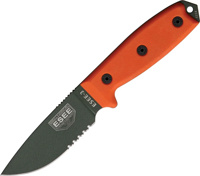 ESEE Knives ESEE-3S-OD-KO Knife Orange G-10 (3.88" Green Serr) *No Sheathing*