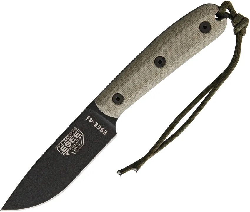 ESEE Knives ESEE-4HM Fixed Blade Knife Tan Micarta + Leather (4.4" Black)