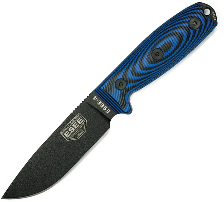 ESEE Knives ESEE 4 Fixed Blade Knife Blue/Black 3D G-10 (4.5" Black)