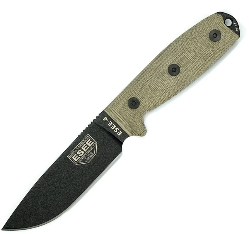 ESEE Knives ESEE-4PB-017 Fixed Blade Knife Natural 3D Micarta (4.5" OD Green)