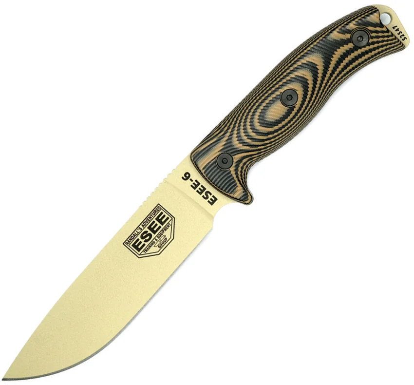 ESEE Knives ESEE-6PDT-005 Fixed Blade Knife Coyote/Black 3D G-10 (6.5" Tan)