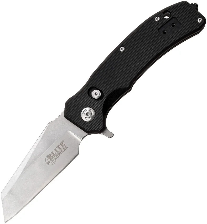 Elite Tactical Folder Rapid Lock Knife Black G-10 (3.25" Stonewash)