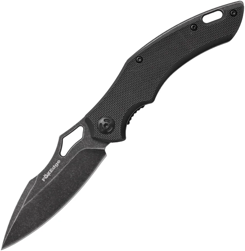 Fox Edge Sparrow Liner Lock Knife Black G-10 (3.5" Black Stonewash) FE-034