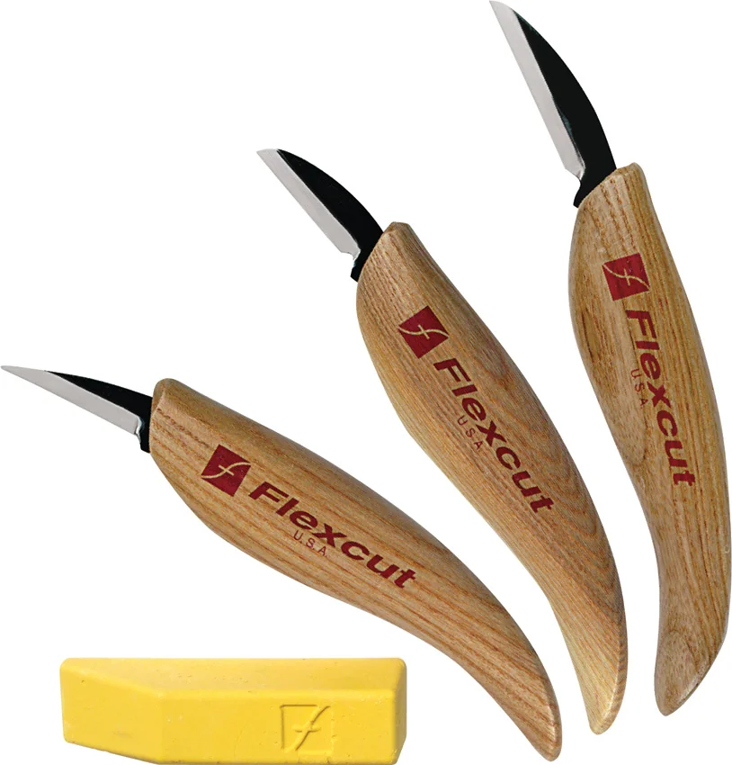 Flexcut Carving Knives 3-Knife Starter Set w/ Sharpener KN500