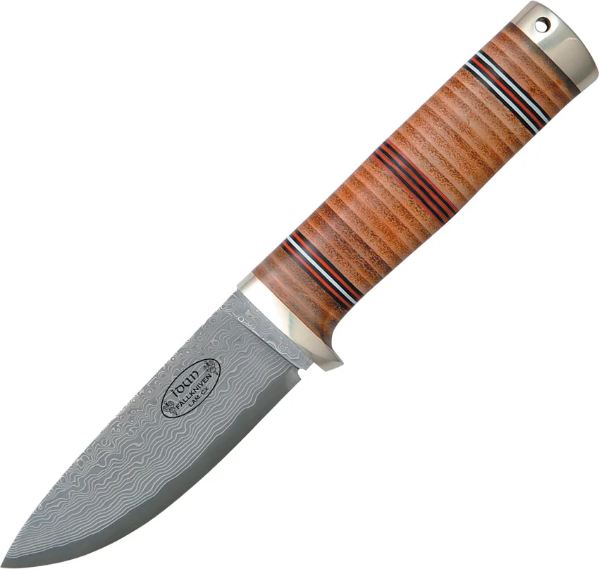 Fallkniven No. 5 Idun Fixed Blade Knife Stacked Leather (4" Cowry X Damascus)