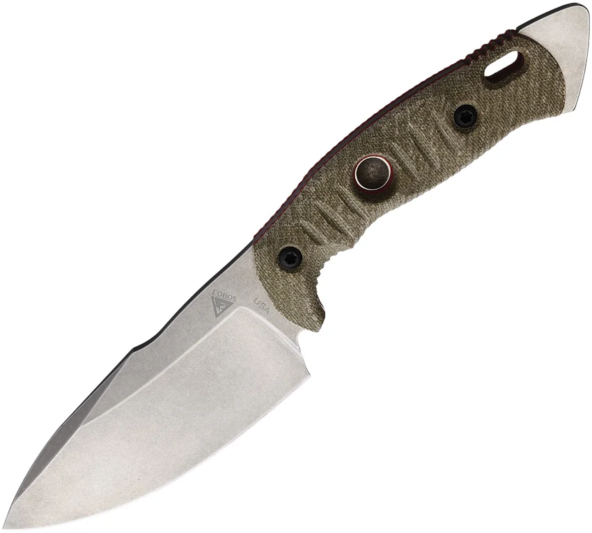 Fobos Knives Alaris 3V Fixed Blade Knife OD Green/Red Micarta (5" Stonewash)