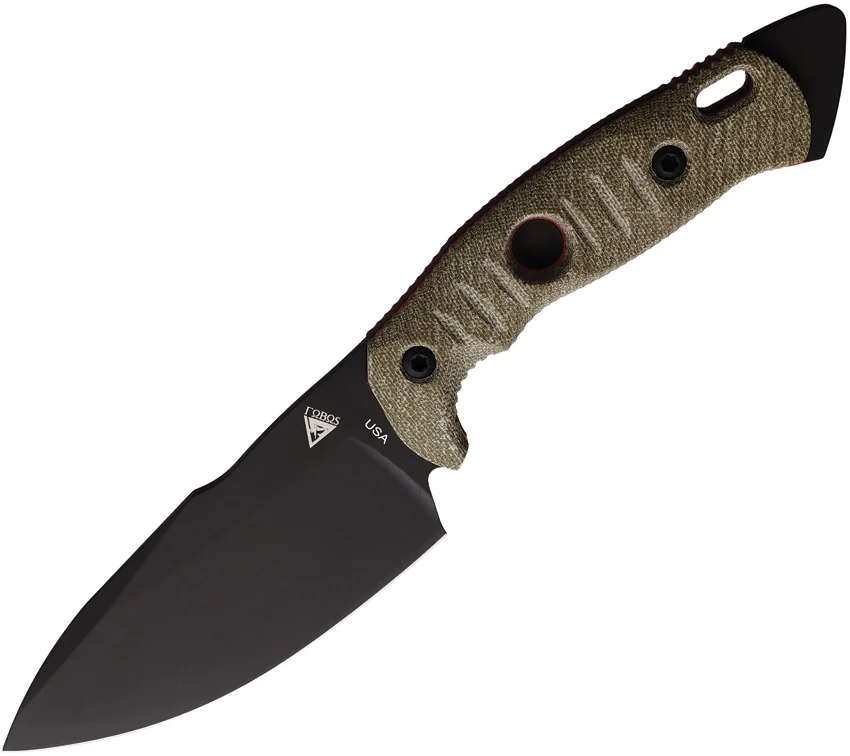 Fobos Knives Alaris 3V Fixed Blade Knife OD Green/ Red Micarta (5" Black)