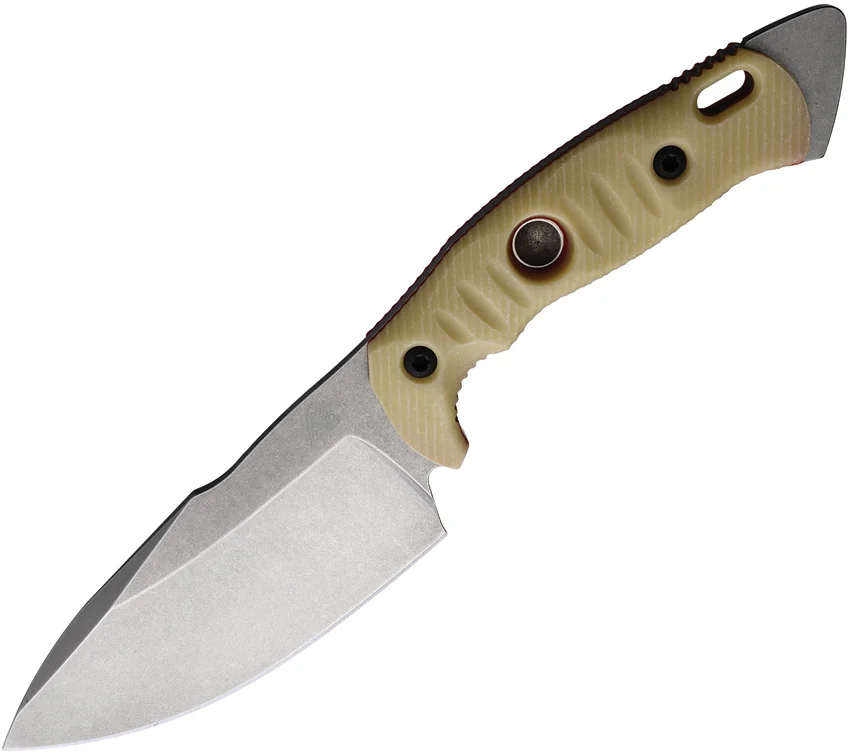 Fobos Knives Alaris 3V Fixed Blade Knife Aged Ivory Paper w/ Red Micarta (5" SW)