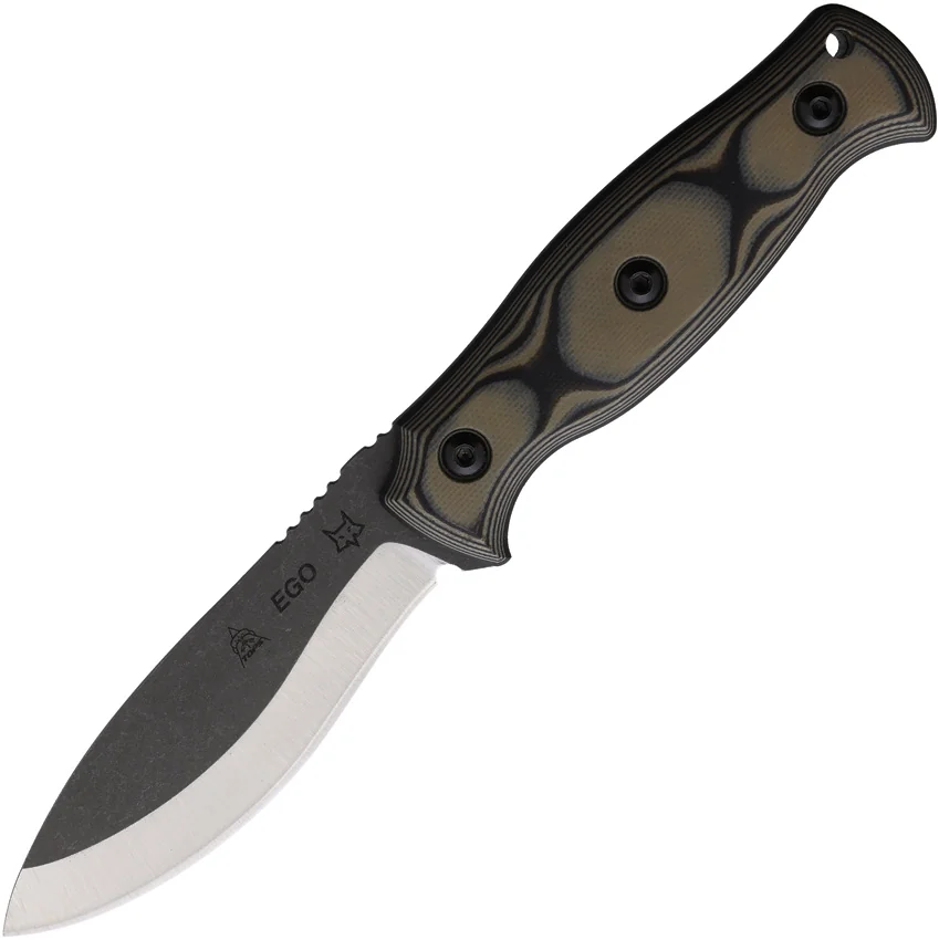Fox Knives/TOPS Knives Ego Fixed Blade Knife Tan/Black G-10 (3.9" Stonewash)