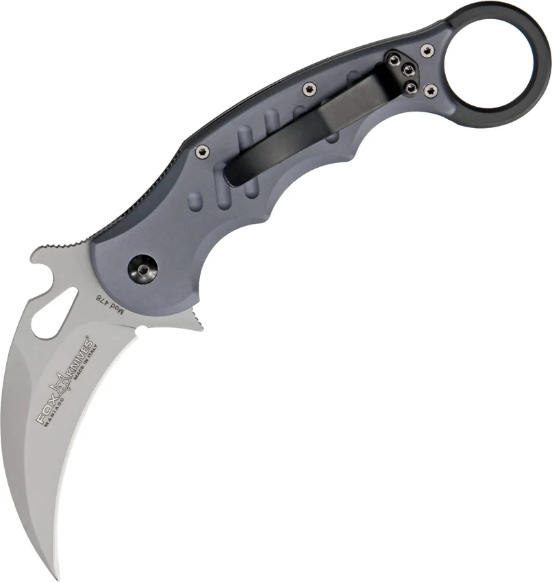 Fox Knives Karambit Folder Knife Gray Aluminum (3.2" Bead Blast) 478