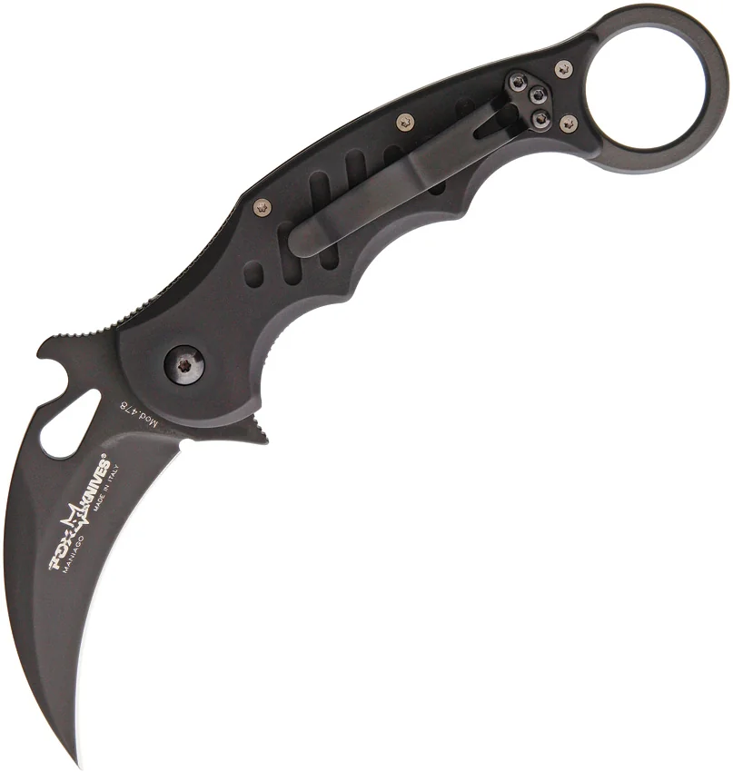 Fox Knives Karambit Folder Knife Black Aluminum (3.2" Black)
