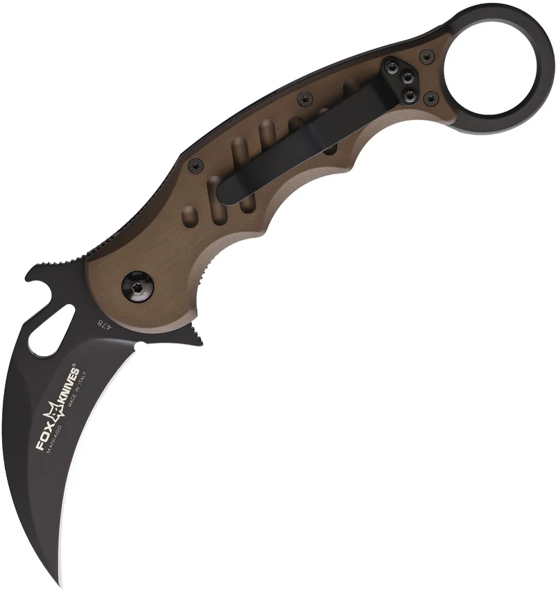 Fox Knives Karambit Folder Knife Brown Aluminum (3.2" Black)
