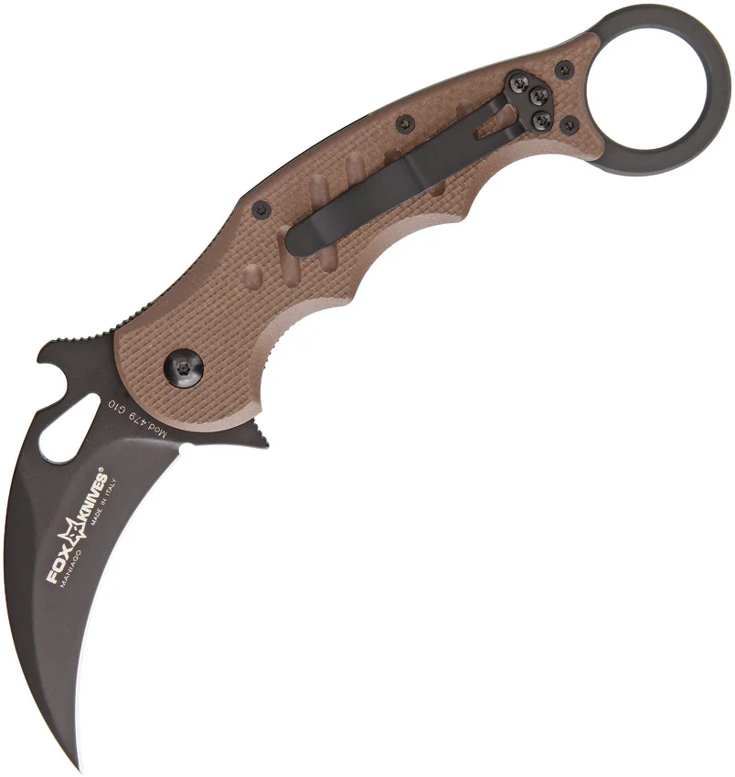 Fox Knives Karambit Folder Knife Dark Earth G-10 (3.1" Black) 479E