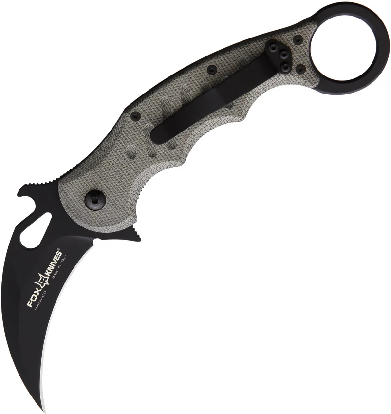 Fox Knives Karambit Folding Knife Green Micarta (3.1" Black) FOX479MI