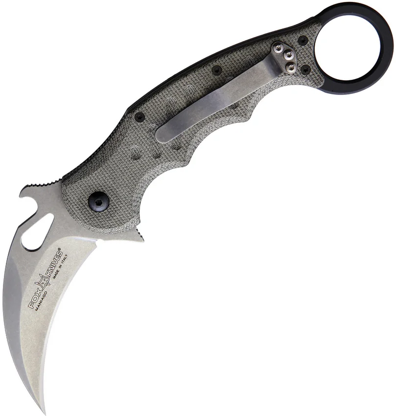 Fox Knives Karambit Folding Knife Green Micarta (3.1" Stonewash) FOX479MISW