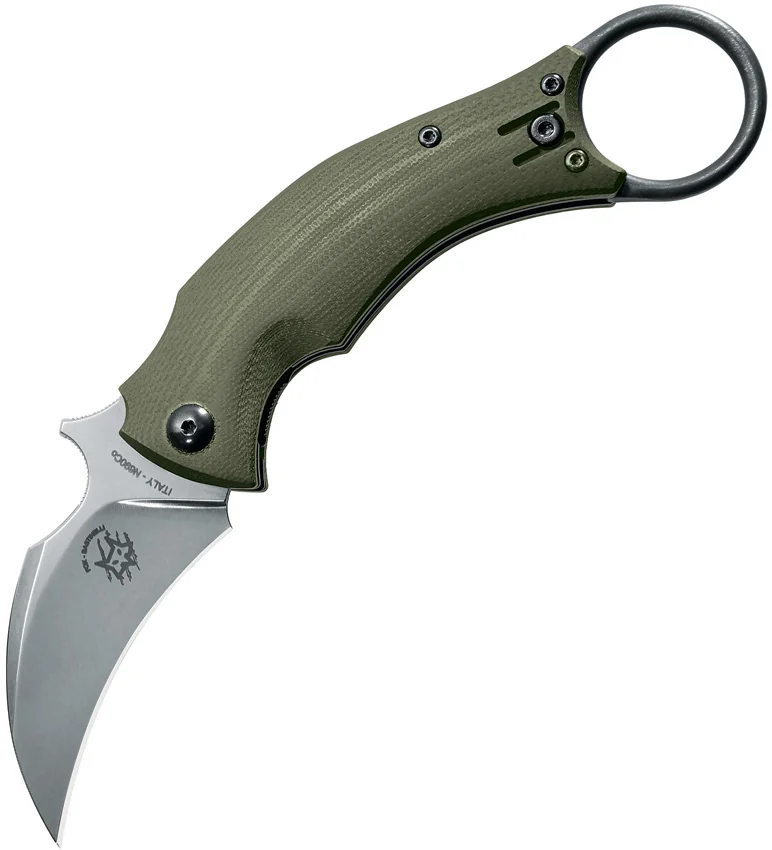 Fox Bastinelli Black Bird Karambit Folding Knife OD Green G10 (2.25" SW)