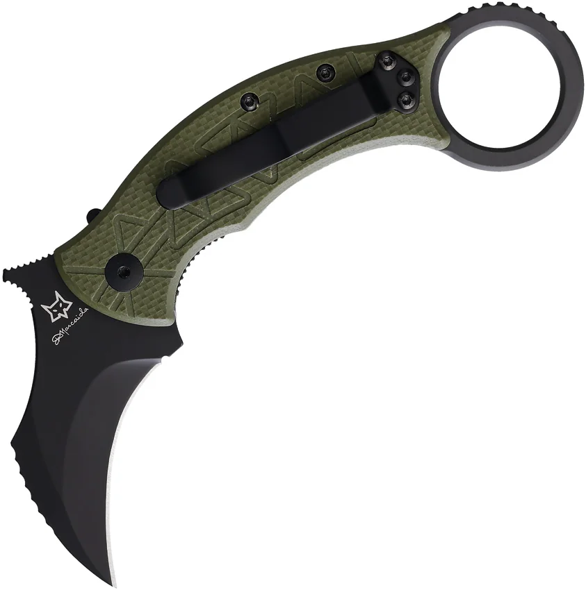 Fox Tribal K Karambit Liner Lock Knife OD Green G-10 (3" Black)