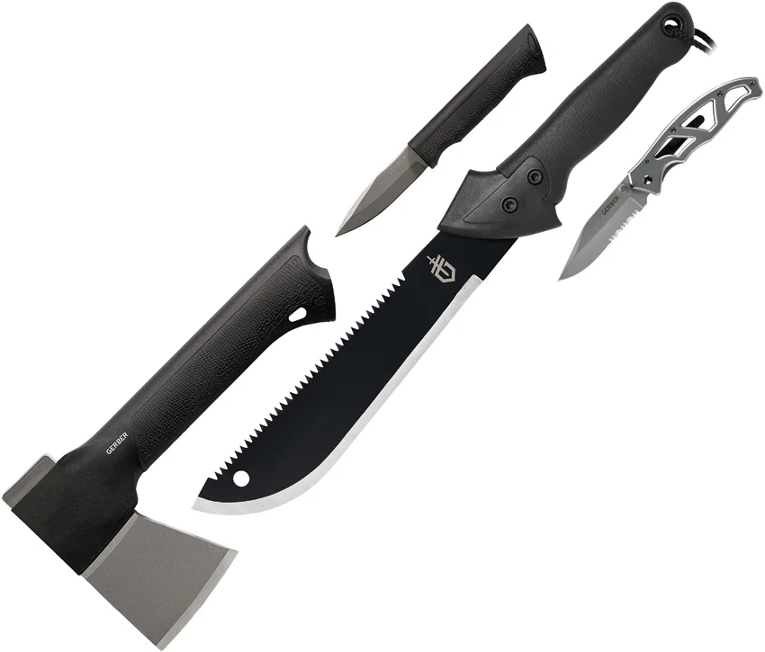Gerber Backcountry Kit Pocket Knife + Machete + Fixed Blade + Hatchet Combo Set