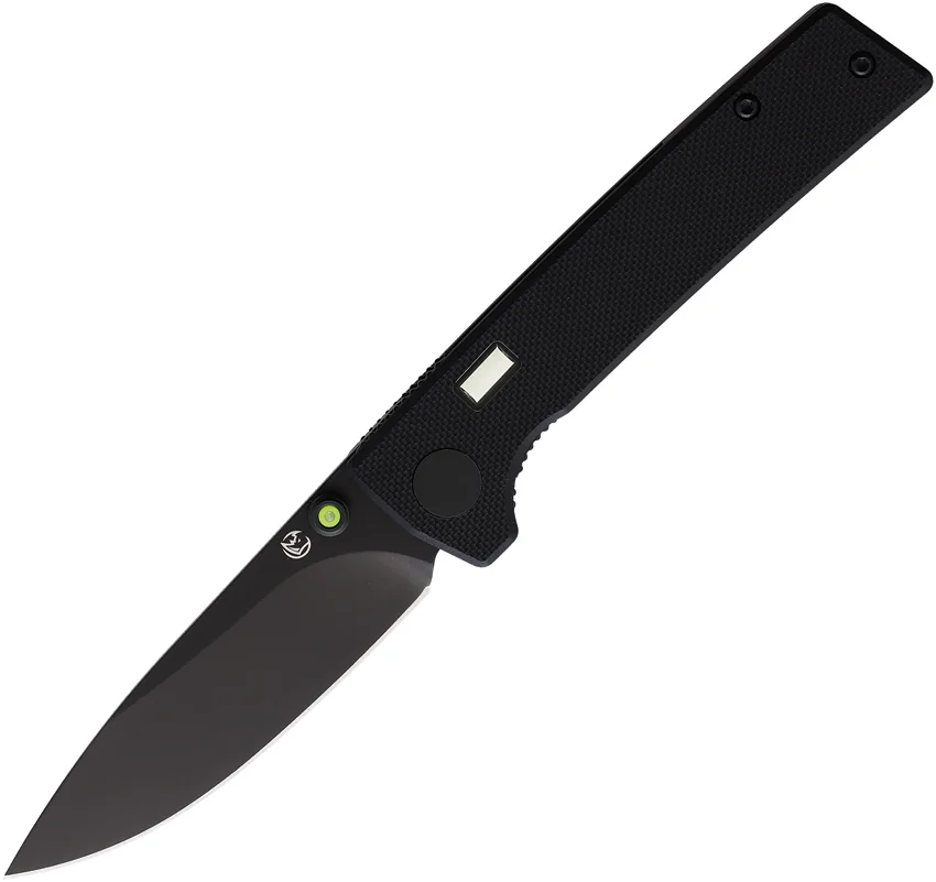 Glow Rhino Fermi Tritium Pocket Knife Black G-10 + Green Stud (3" Black)
