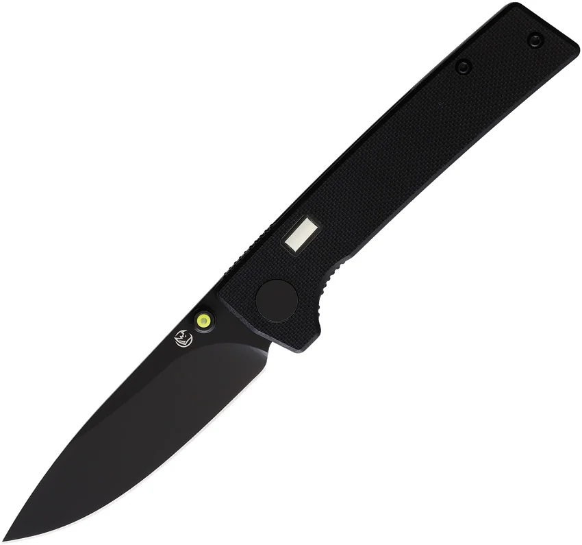 Glow Rhino Fermi Tritium Pocket Knife Black G-10 + Yellow Stud (3" Black)